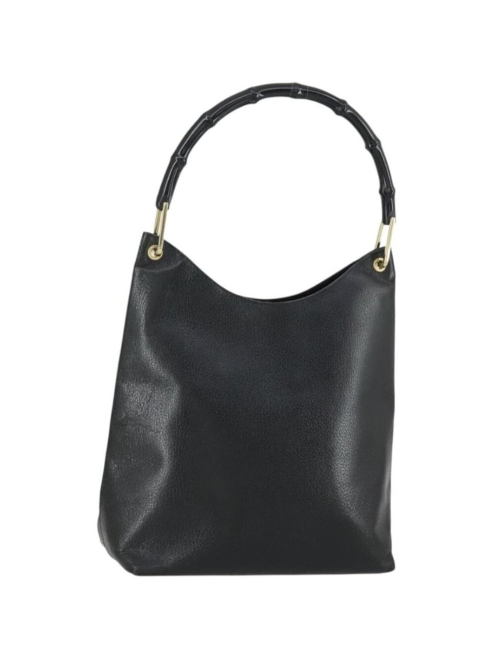 GUCCI Bamboo Shoulder Bag Leather Black Gold